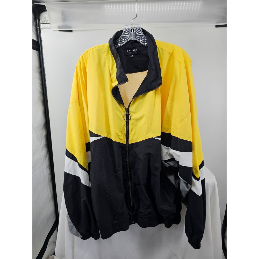 PacSun Mens Large Yellow Black Colorblock Full Zip Mesh Lined Windbreaker Jacket